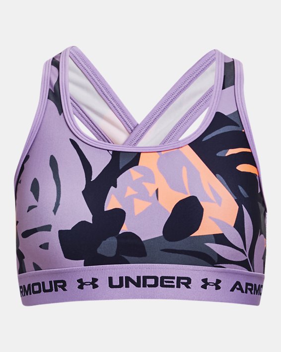 Girls' UA Crossback Printed Sports Bra, Purple, pdpMainDesktop image number 0